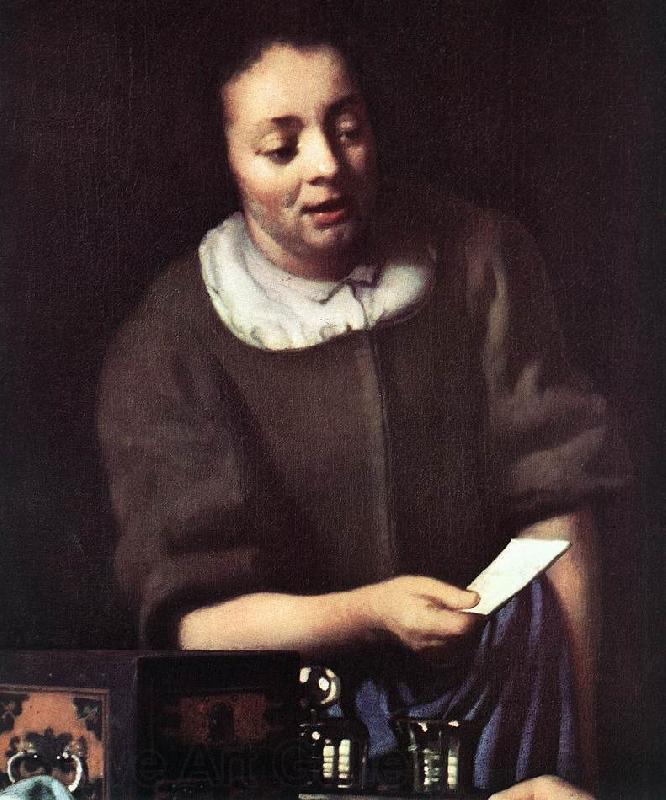 VERMEER VAN DELFT, Jan Lady with Her Maidservant Holding a Letter (detail)er Spain oil painting art